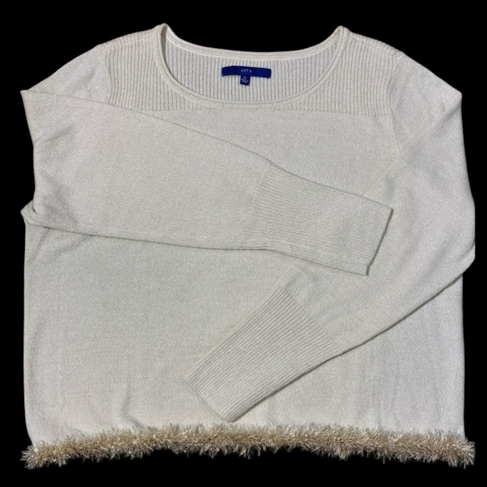 Apt. 9 Women's CROP Cream Sweater with Gold Textured Hem